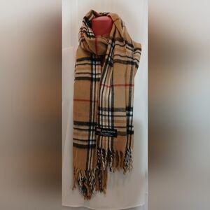 100% Cashmere UnisexTan Plaid Scarf